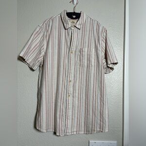 Marine Layer Muted Color Multi Striped, Hemp/Tencel Casual Button Up Shirt. SS
